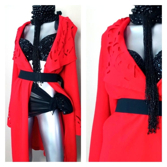 "FIRE" Open Front Kimono Oversized Shawl Collar Eyelet Details Grandma Chic - Picture 10 of 12